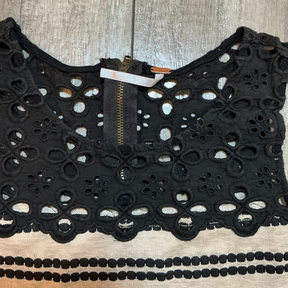Free People Dress XS Black Lace Sleeveless Striped Ruffle Hem‎ Casual Summer - Picture 3 of 8